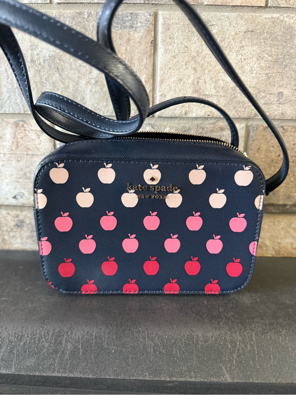 Kate Spade Navy Apple Print Camera Crossbody Bag